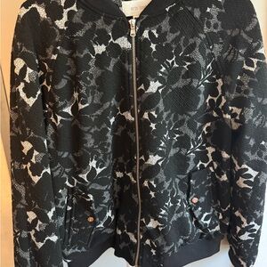 Erin London Black and Gray Bomber Jacket with Glossy Finish